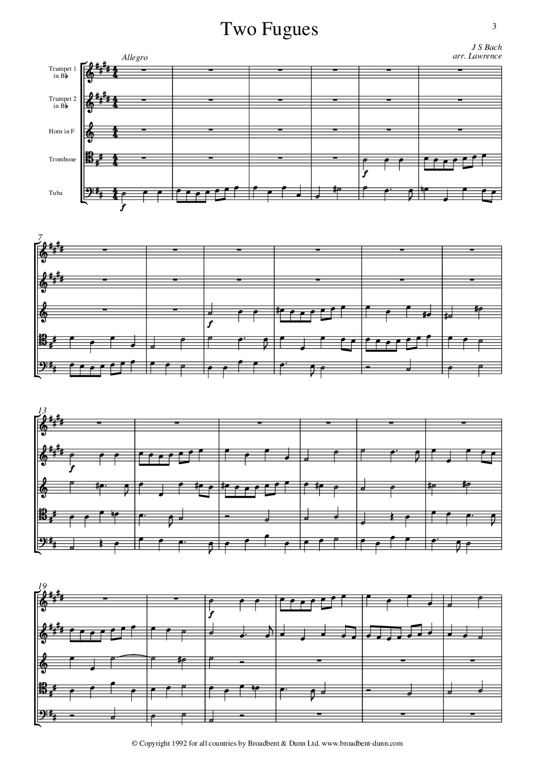 Bach arr. Lawrence - Two Fugues (Brass Quintet) - Digital Download
