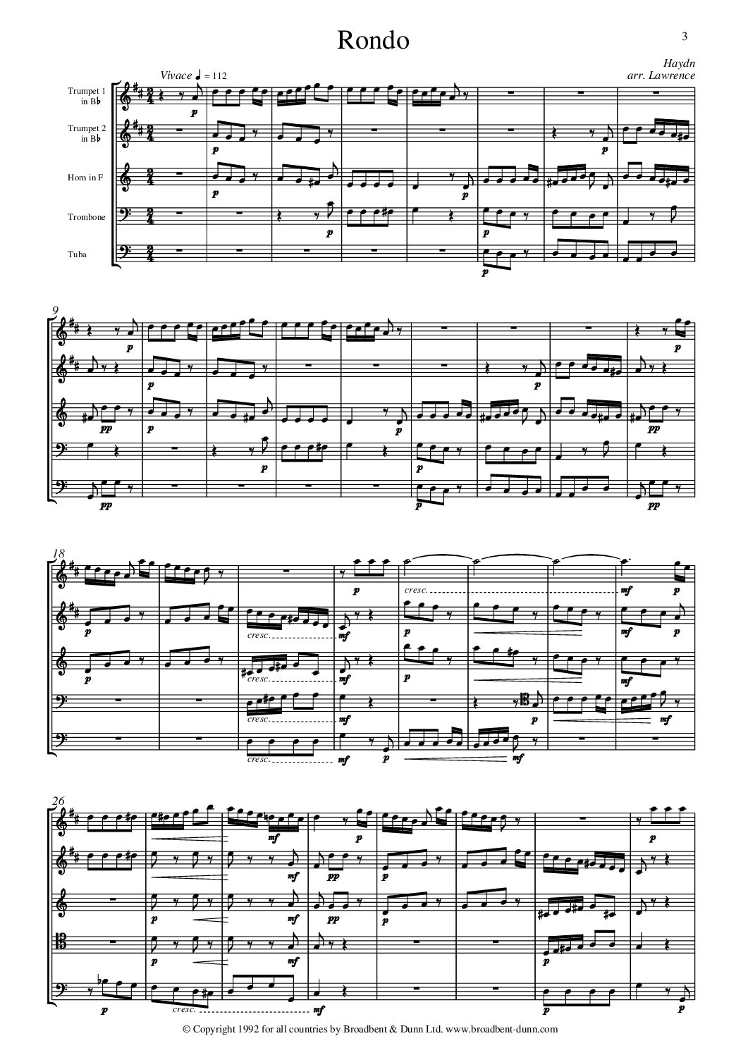 Haydn arr. Lawrence - Rondo from Symphony No. 99 (Brass Quintet) - Digital Download