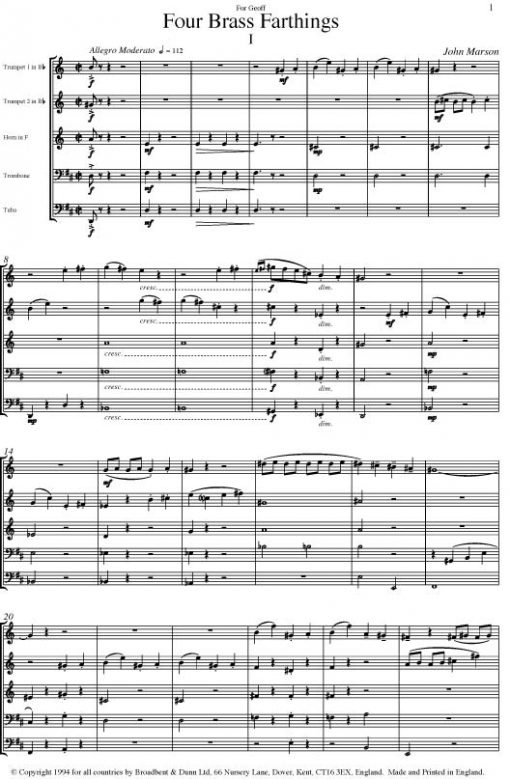 John Marson - Four Brass Farthings (Brass Quintet) - Score Digital Download