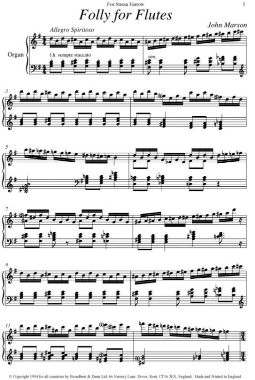 John Marson - Folly for Flutes for Organ Solo - Digital Download