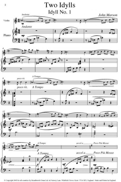 John Marson - Two Idylls (Violin & Piano) - Digital Download