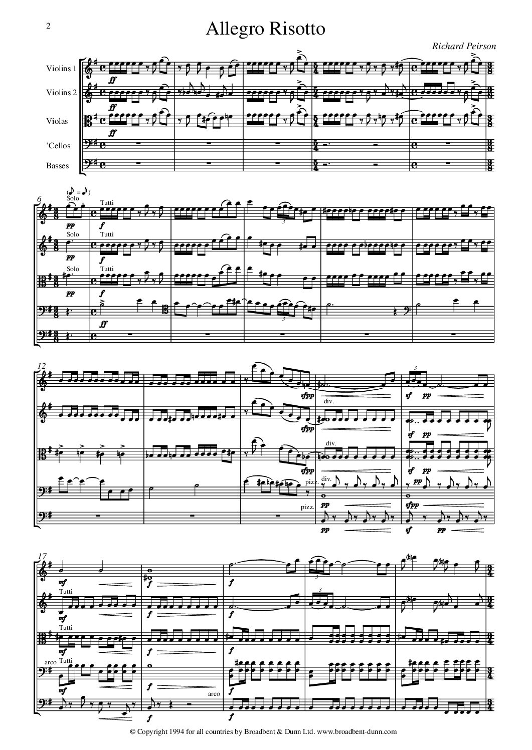 Richard Peirson - Allegro Risotto for String Orchestra - 1st Violins Digital Download