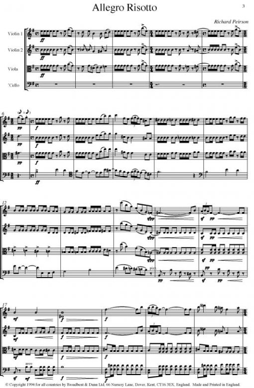 Richard Peirson - Allegro Risotto (String Quartet) - Score Digital Download