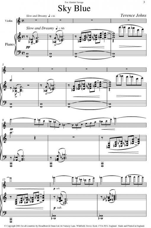 Terence Johns - Sky Blue (Violin & Piano) - Digital Download