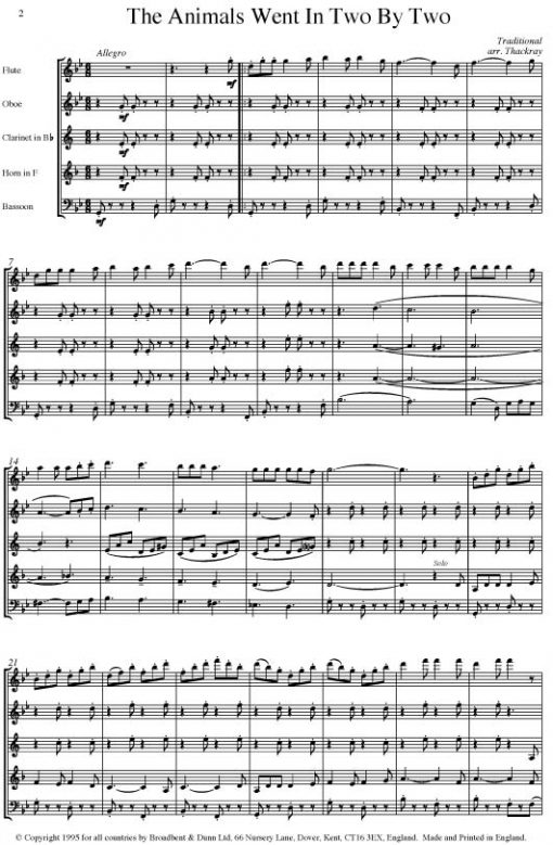 Traditional - The Animals Went In Two By Two (Wind Quintet) - Score Digital Download