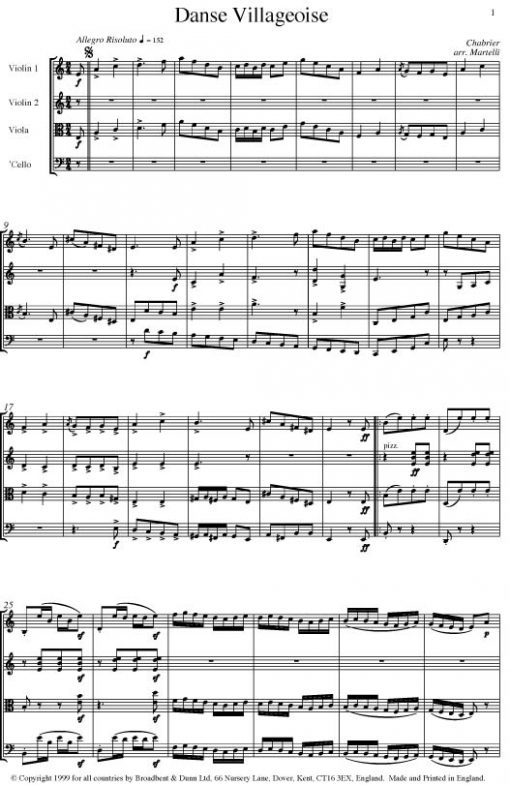 Chabrier - Danse Villageoise from Suite Pastorale (String Quartet Parts) - Parts Digital Download