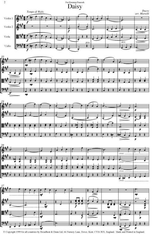Dacre - Daisy (String Quartet Parts) - Parts Digital Download