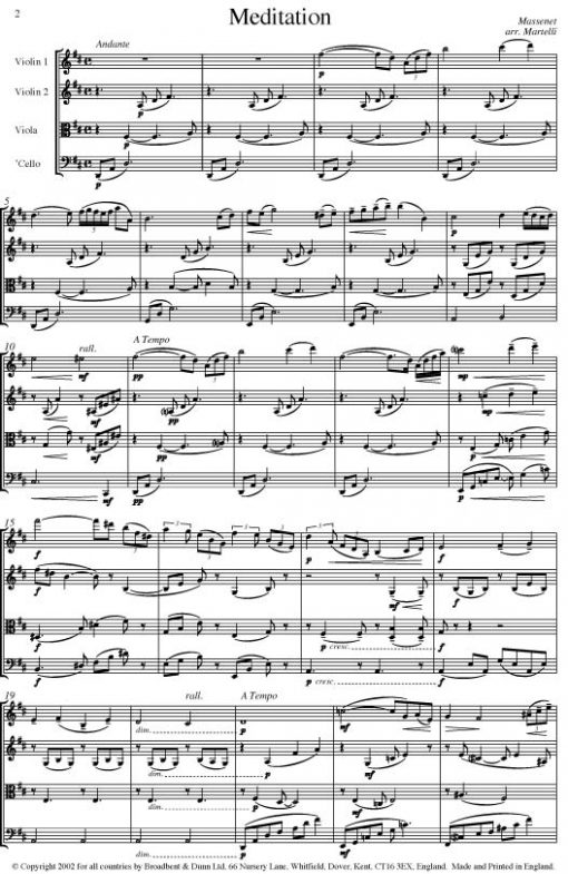 Massenet - Meditation from Thaïs (String Quartet Score) - Score Digital Download