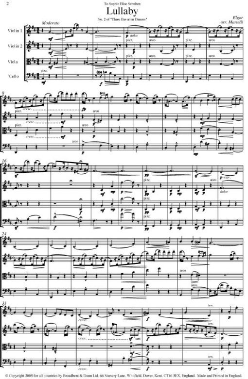 Elgar - Lullaby from Three Bavarian Dances (String Quartet Parts) - Parts Digital Download