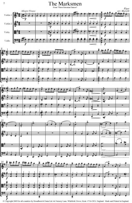 Elgar - The Marksmen from Three Bavarian Dances (String Quartet Score) - Score Digital Download