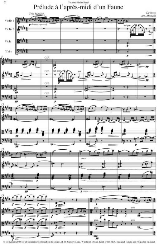 Debussy - Prélude à  L'après-midi d'un Faune (String Quartet Score) - Score Digital Download