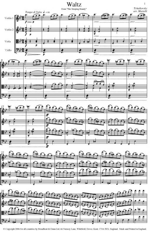 Tchaikovsky - Waltz from The Sleeping Beauty (String Quartet Score) - Score Digital Download