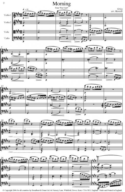 Grieg - Morning from Peer Gynt (String Quartet Parts) - Parts Digital Download