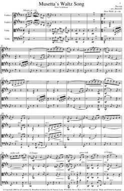 Puccini - Musetta's Waltz Song from La Bohème (String Quartet Parts) - Parts Digital Download