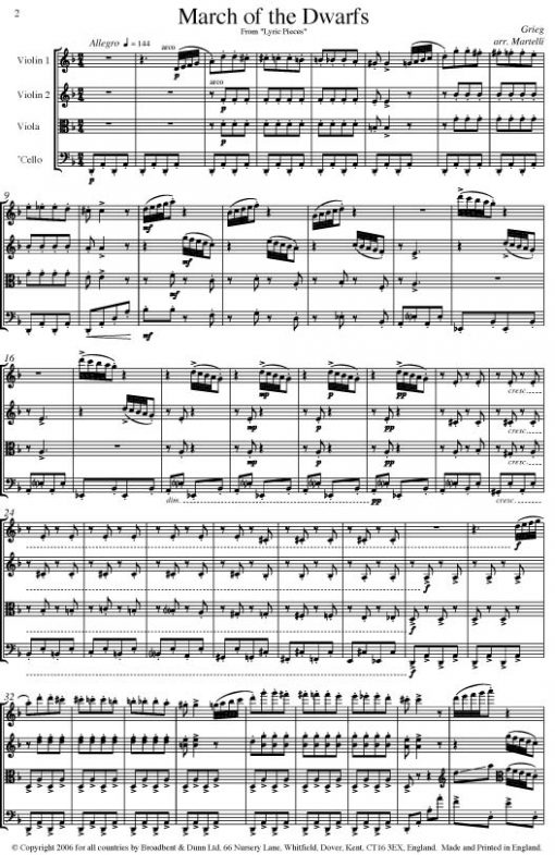 Grieg - March of the Dwarfs from Lyric Pieces (String Quartet Score) - Score Digital Download