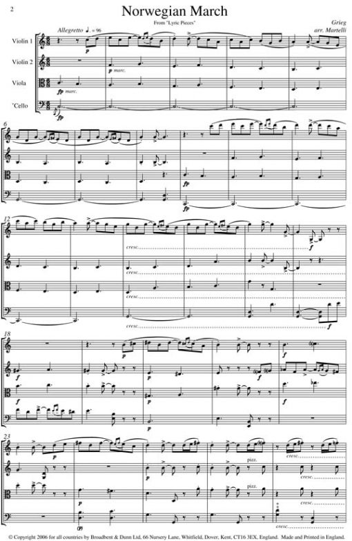 Grieg - Norwegian March from Lyric Pieces (String Quartet Parts) - Parts Digital Download