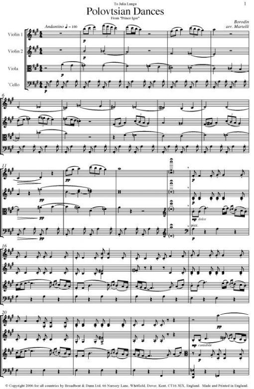 Borodin - Polovtsian Dances from Prince Igor (String Quartet Score) - Score Digital Download