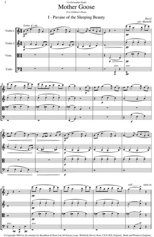 Ravel - Pavane and Tom Thumb from Mother Goose (String Quartet Score) - Score Digital Download