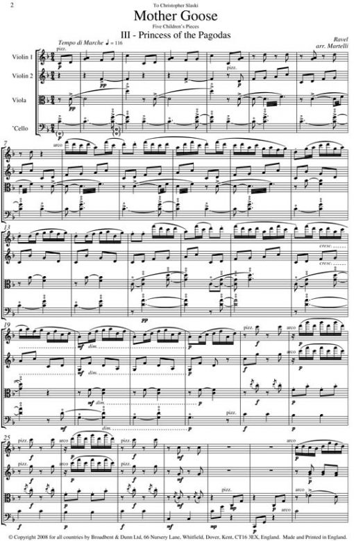 Ravel - Princess of the Pagodas from Mother Goose (String Quartet Parts) - Parts Digital Download