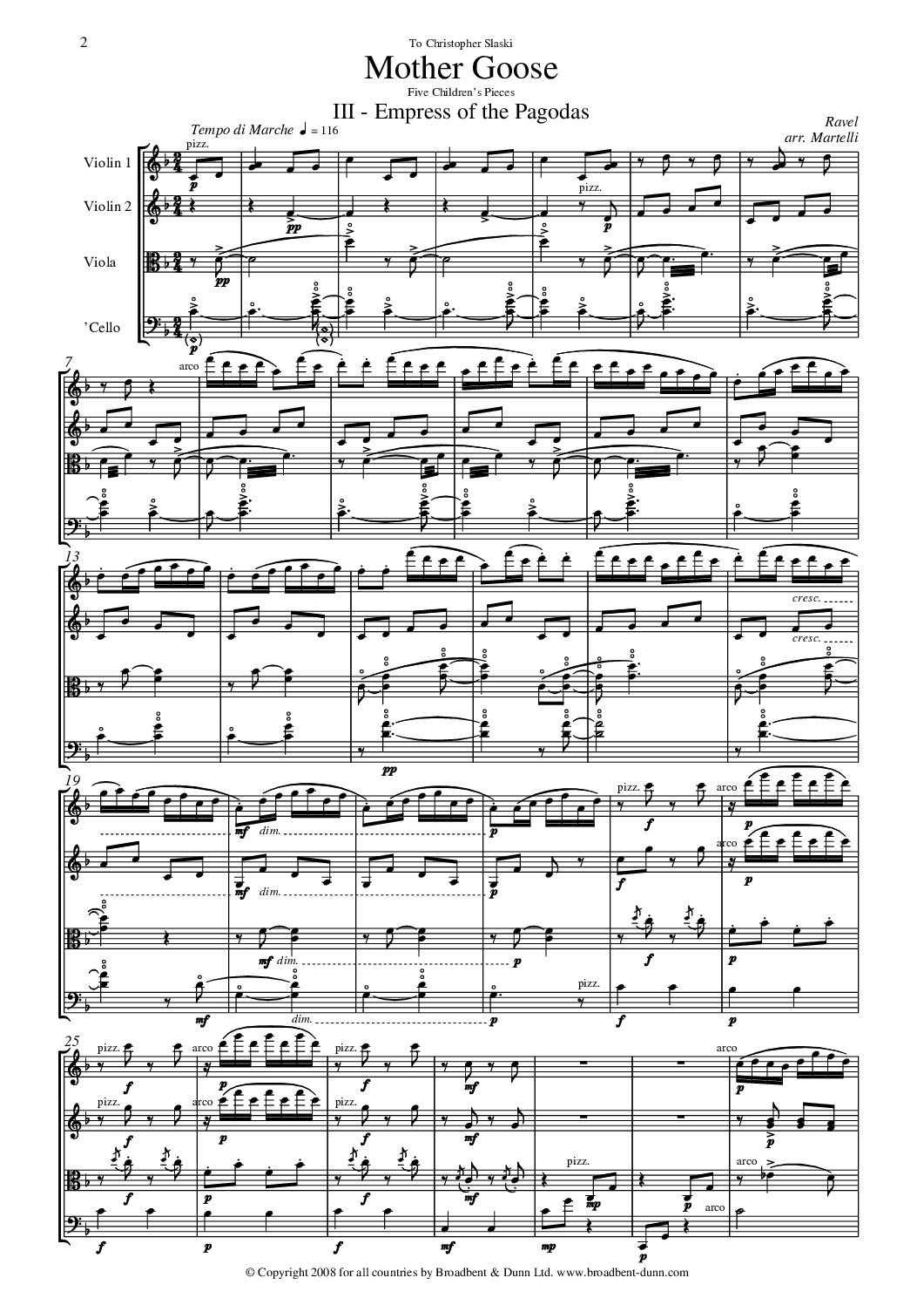 Ravel arr. Martelli - Empress of the Pagodas from Mother Goose (String Quartet) - Digital Download