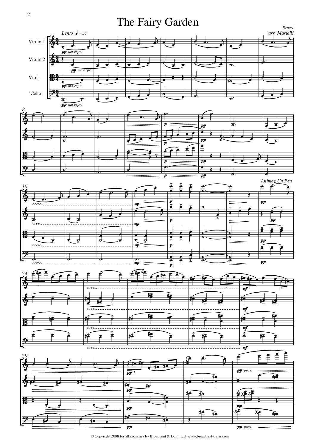Ravel arr. Martelli - The Fairy Garden from Mother Goose (String Quartet) - Digital Download