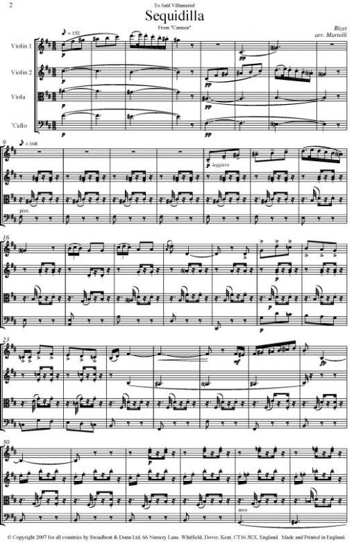 Bizet - Sequidilla from Carmen (String Quartet Parts) - Parts Digital Download