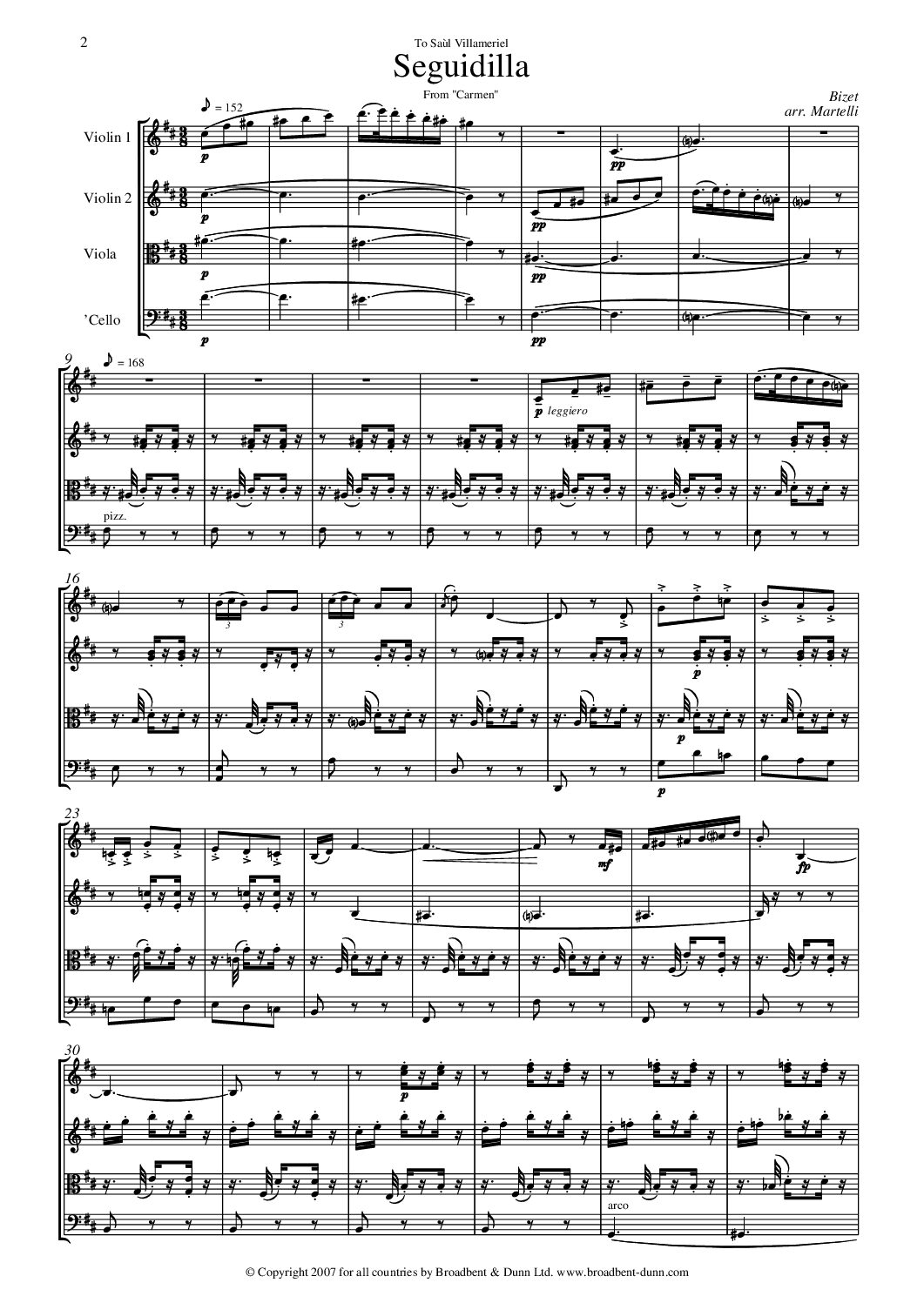 Bizet arr. Martelli - Seguidilla from Carmen (String Quartet) - Digital Download
