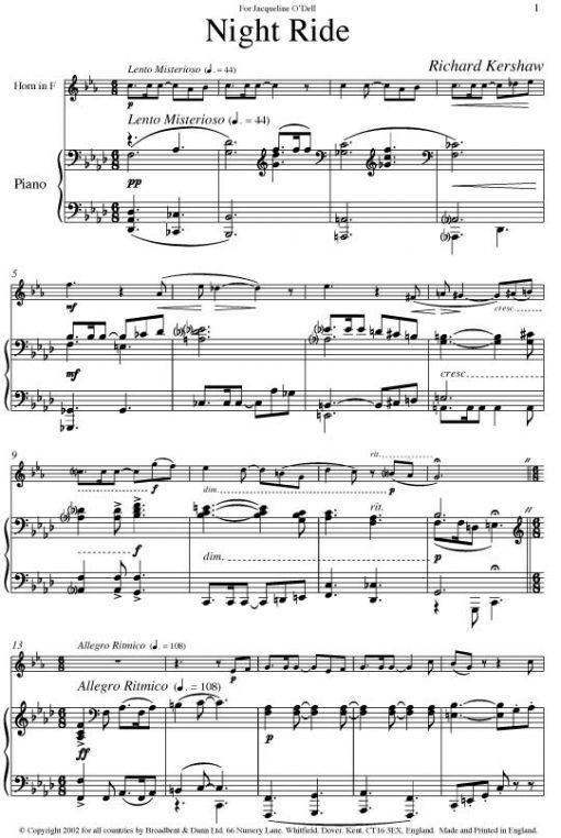 Richard Kershaw - Night Ride (Horn & Piano) - Digital Download