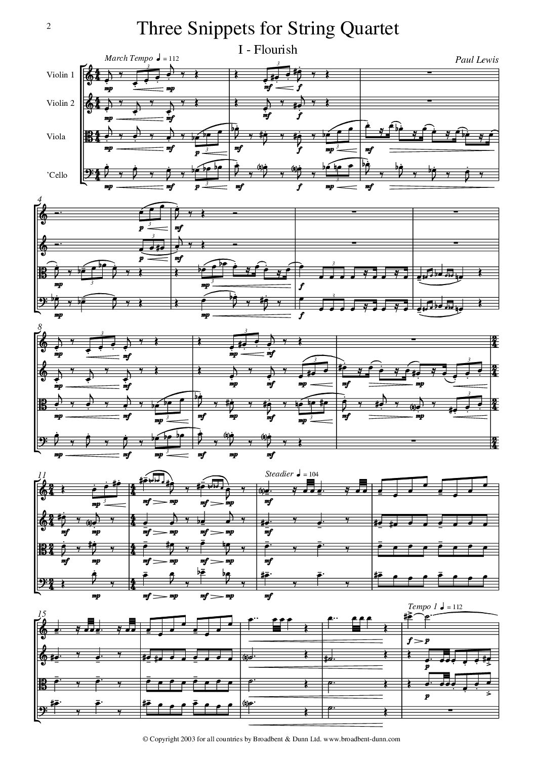 Paul Lewis - Three Snippets for String Quartet - Digital Download