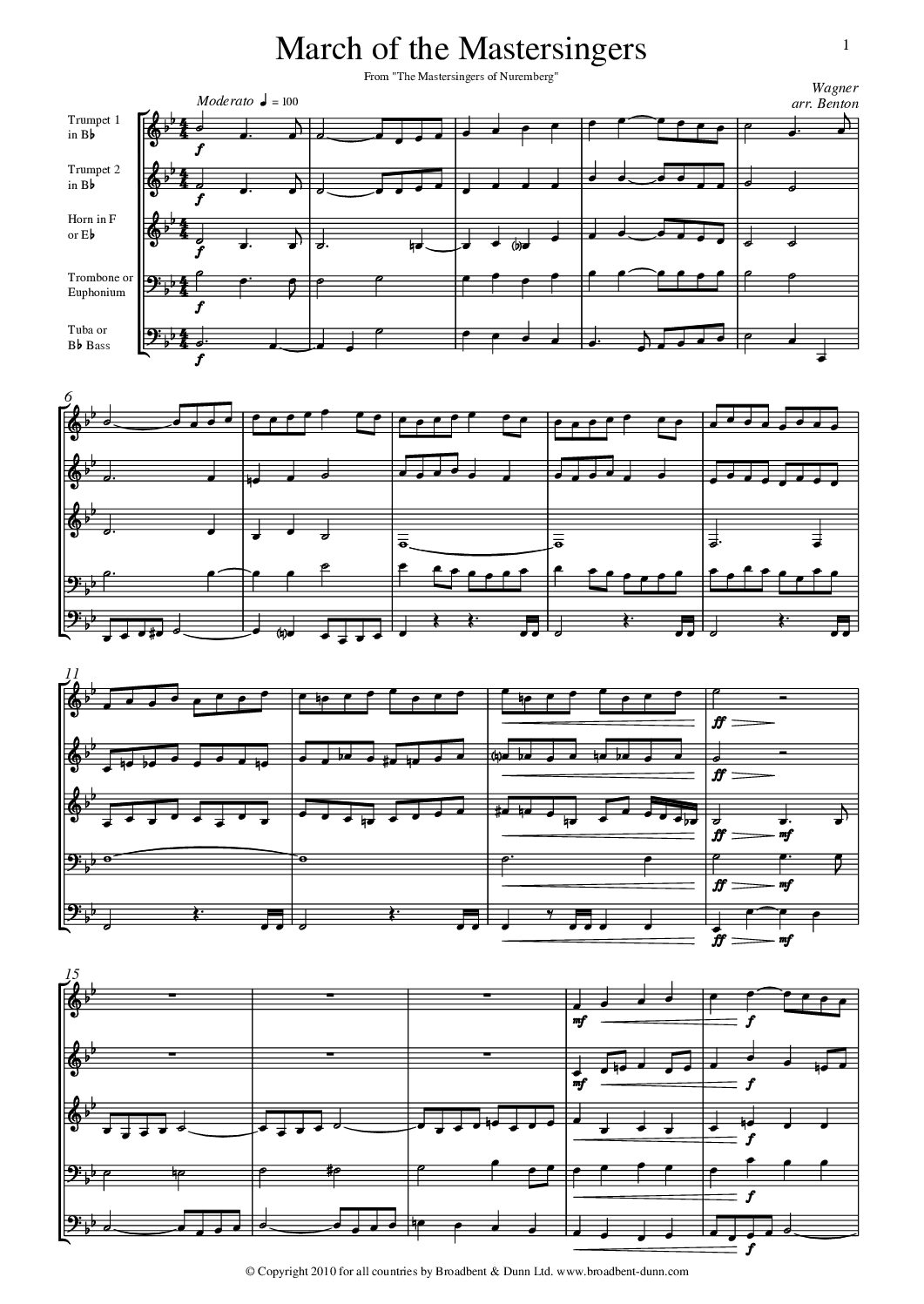 Wagner arr. Benton - March of The Mastersingers of Nuremberg (Brass Quintet) - Digital Download