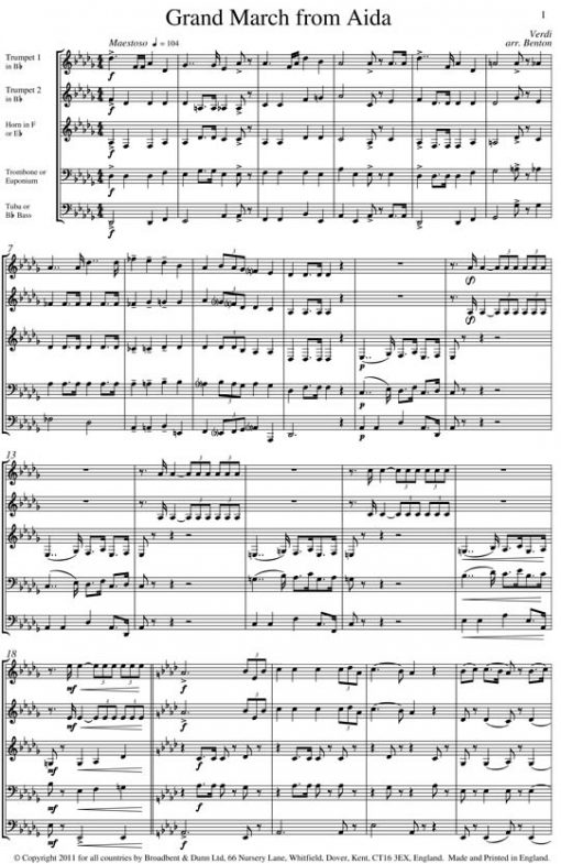 Verdi - Grand March from Aida (Brass Quintet) - Score Digital Download
