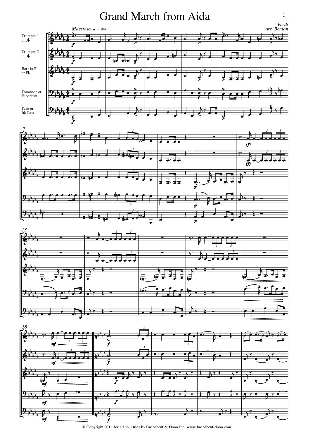 Verdi arr. Benton - Grand March from Aida (Brass Quintet) - Digital Download