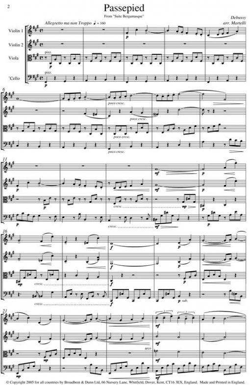 Debussy - Passepied from Suite Bergamasque (String Quartet Parts) - Parts Digital Download