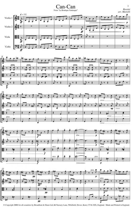 Rossini - Can-Can from La Boutique Fantasque (String Quartet Parts) - Parts Digital Download