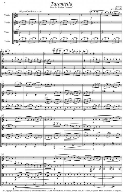 Rossini - Tarantella from La Boutique Fantasque (String Quartet Score) - Score Digital Download