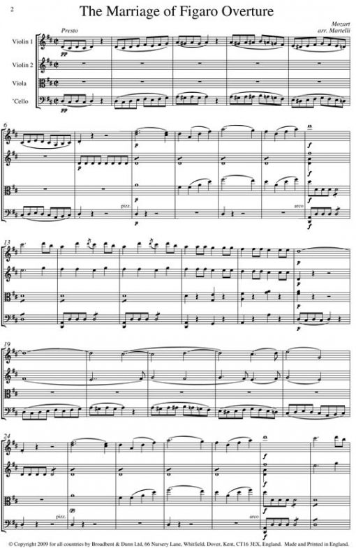 Mozart - The Marriage of Figaro Overture (String Quartet Score) - Score Digital Download