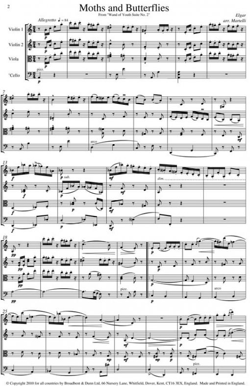 Elgar - Moths and Butterflies from Wand of Youth Suite No. 2 (String Quartet Parts) - Parts Digital Download