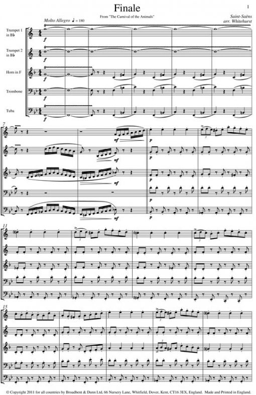 Saint-Saëns - Finale from The Carnival of the Animals (Brass Quintet) - Score Digital Download