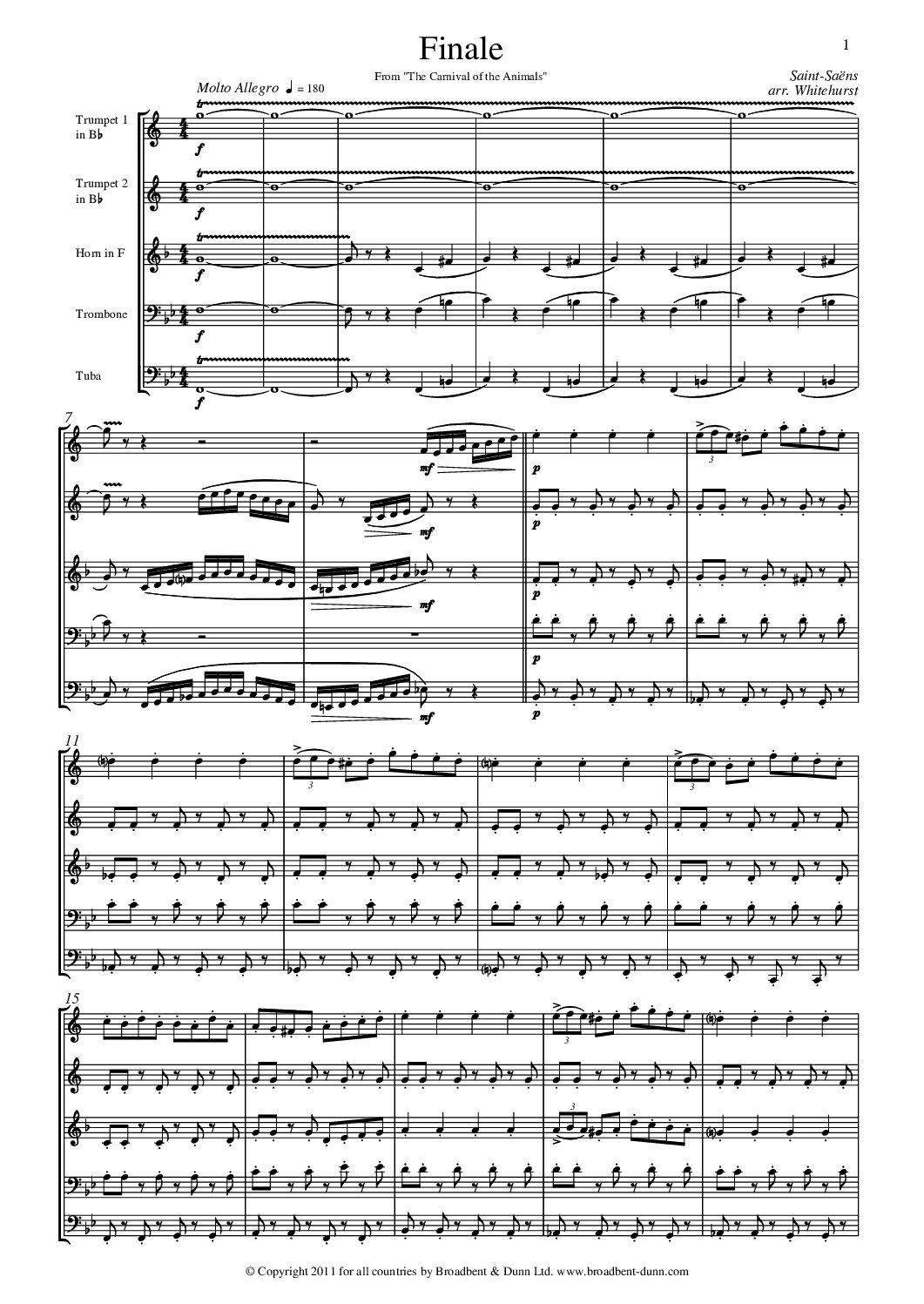 Saint-Saëns arr. Whitehurst - Finale from The Carnival of the Animals (Brass Quintet) - Digital Download