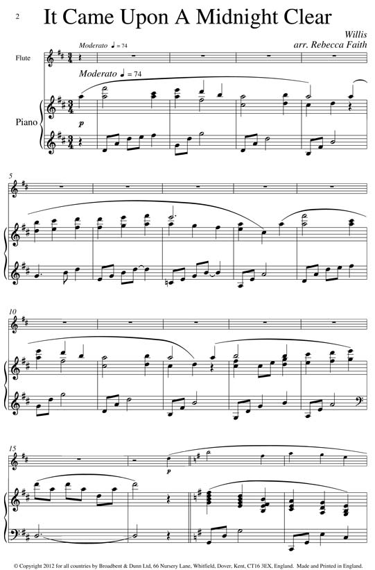 Willis It Came Upon A Midnight Clear Flute Piano Digital Download Broadbent Dunn Ltd Sheet Music Web Store