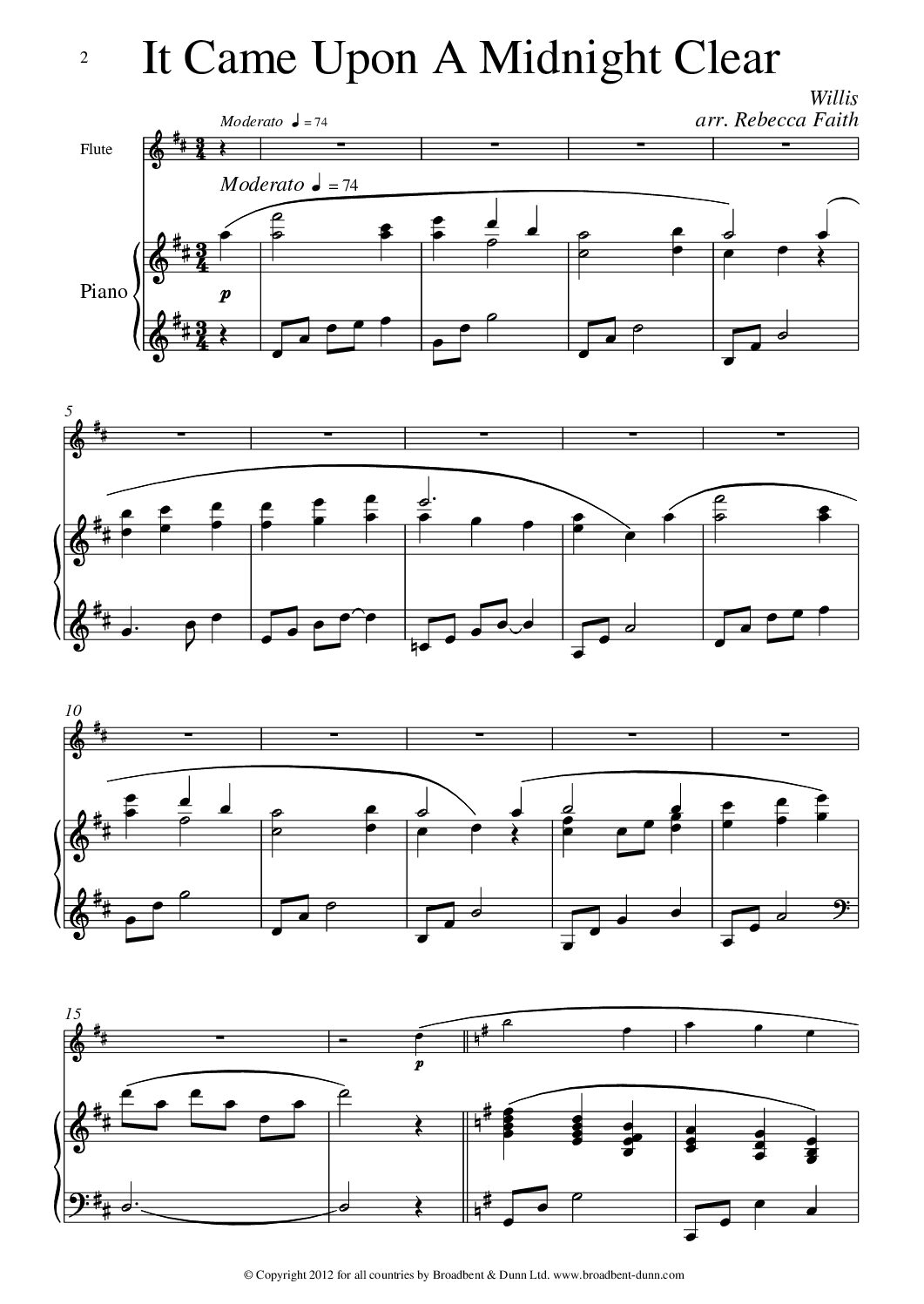 Willis arr. Faith - It Came Upon the Midnight Clear (Flute & Piano) - Digital Download