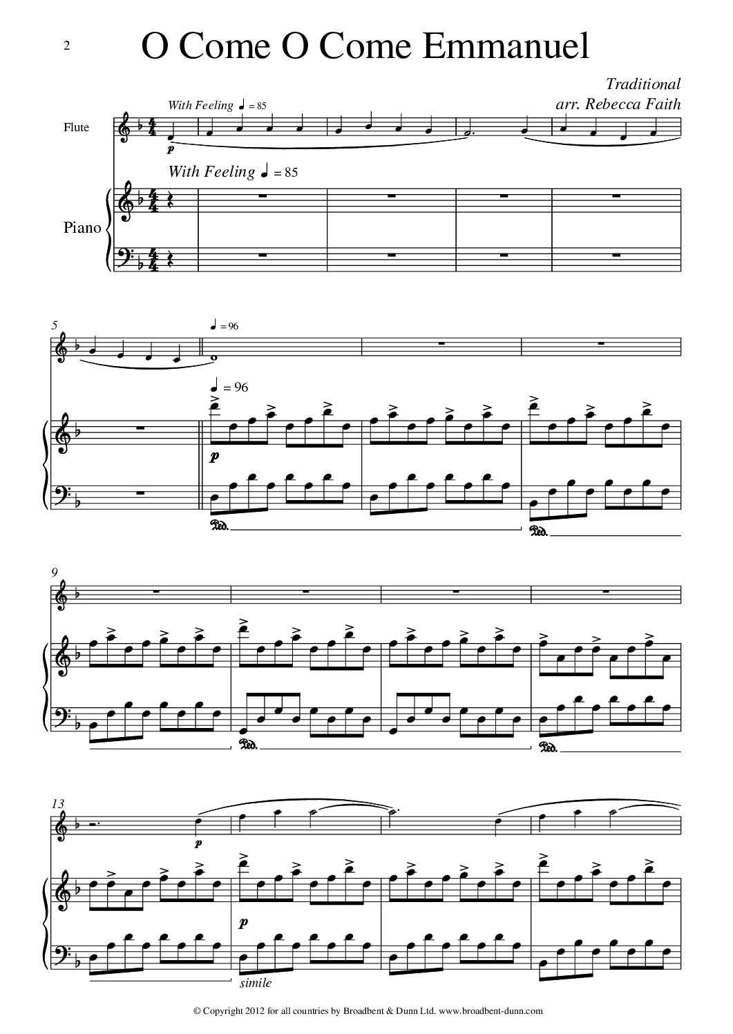 Traditional arr. Faith - O Come O Come Emmanuel (Flute & Piano) - Digital Download