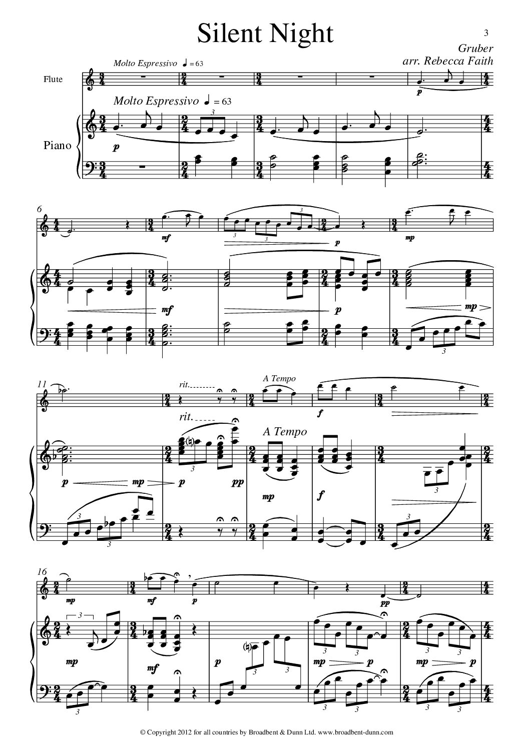 Gruber arr. Faith - Silent Night (Flute & Piano) - Digital Download