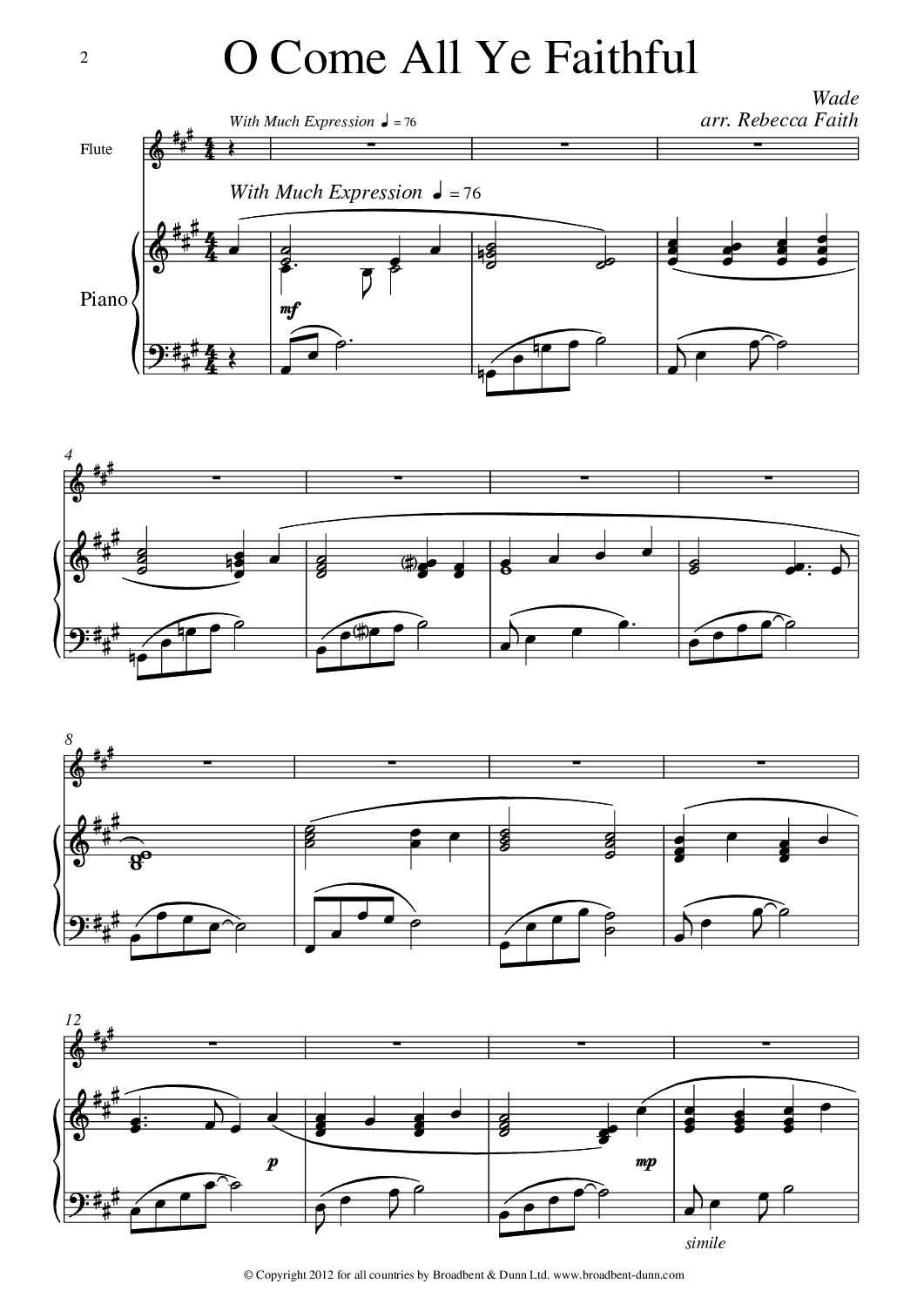 Wade arr. Faith - O Come All Ye Faithful (Flute & Piano) - Digital Download