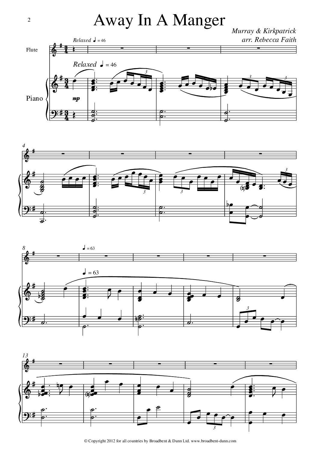 Murray & Kirkpatrick arr. Faith - Away In A Manger (Flute & Piano) - Digital Download